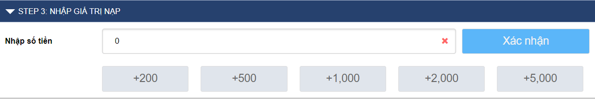 Nhập giá trị cần nạp 