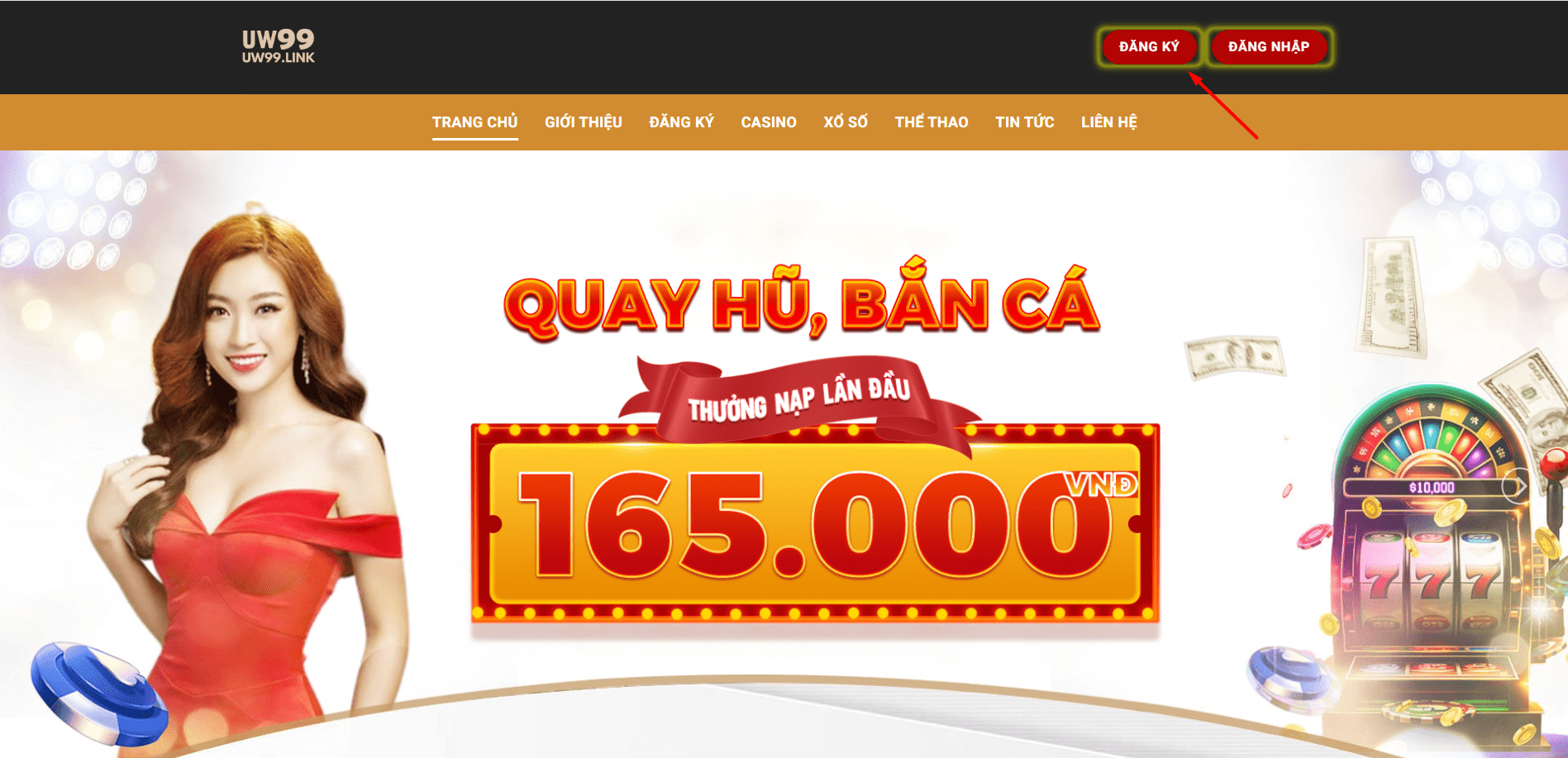 Truy cập vào website chính thức của Uw99